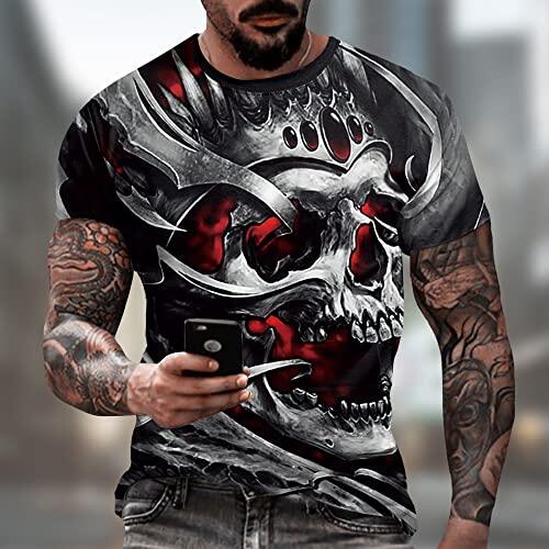 Camiseta masculina de caveira com estampa 3D criativa 3D camiseta de manga curta casual gola redonda novidade moda urbana camiseta