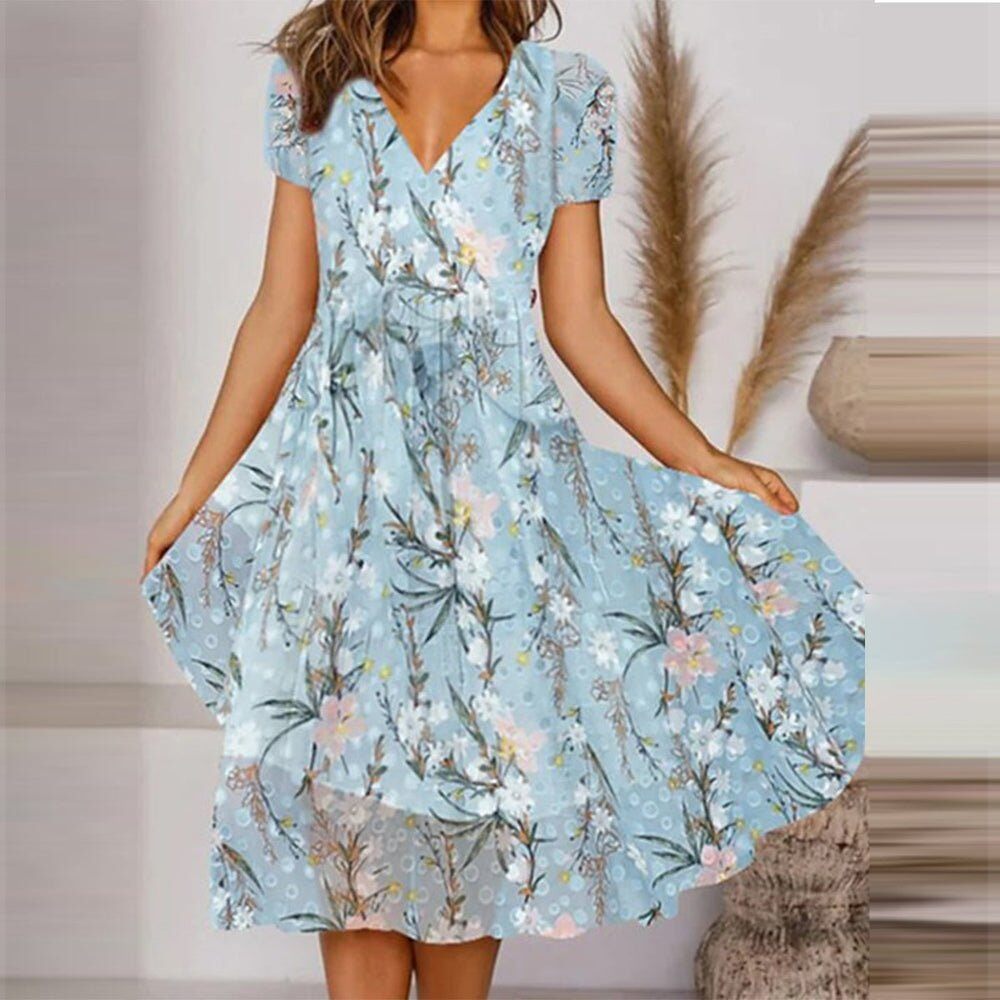 Midi dress with floral print Blue Meadow