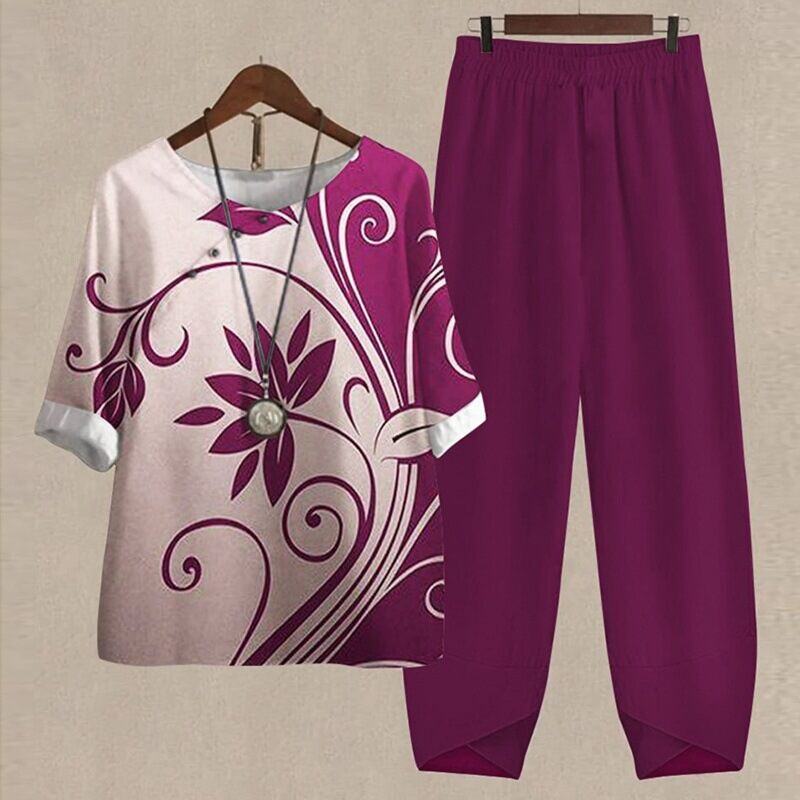 【S~5XL】😍2024 Novo conjunto de blusas e calças estampadas de duas peças
