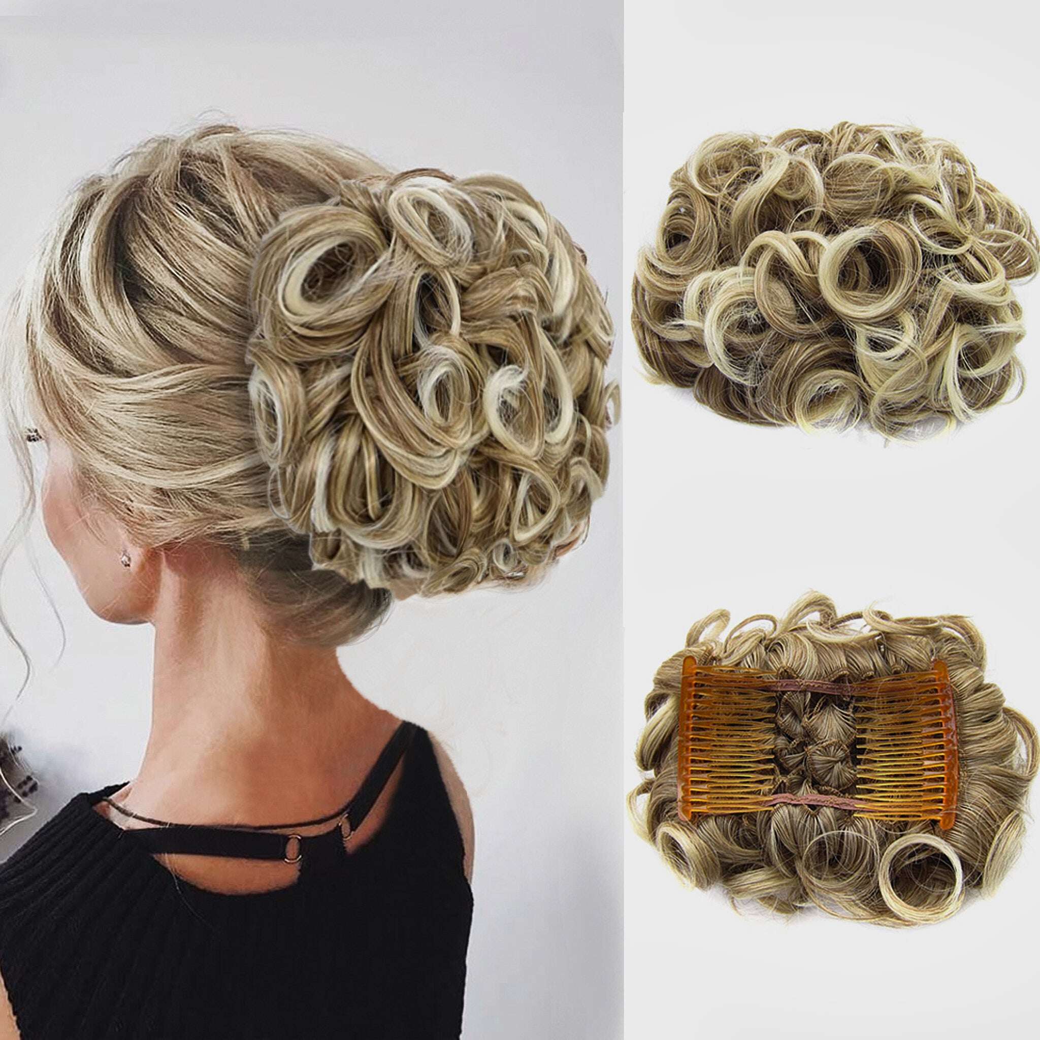 Extensão de coque de cabelo curto e encaracolado