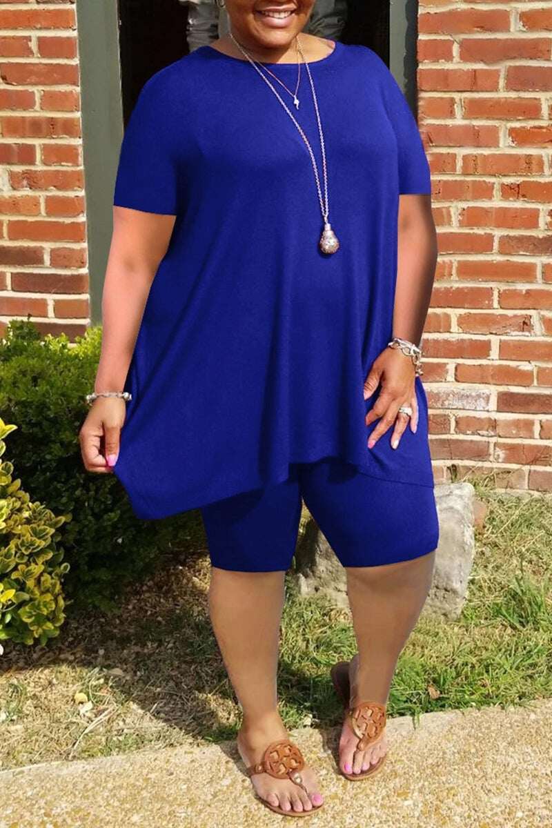 Blusa e shorts plus size com babados em cor sólida